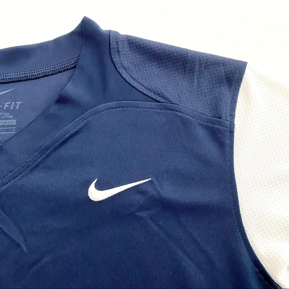 Blue White Nike Dri-Fit Team Athletic Jersey Shirt Large V-Neck Sport Jersey